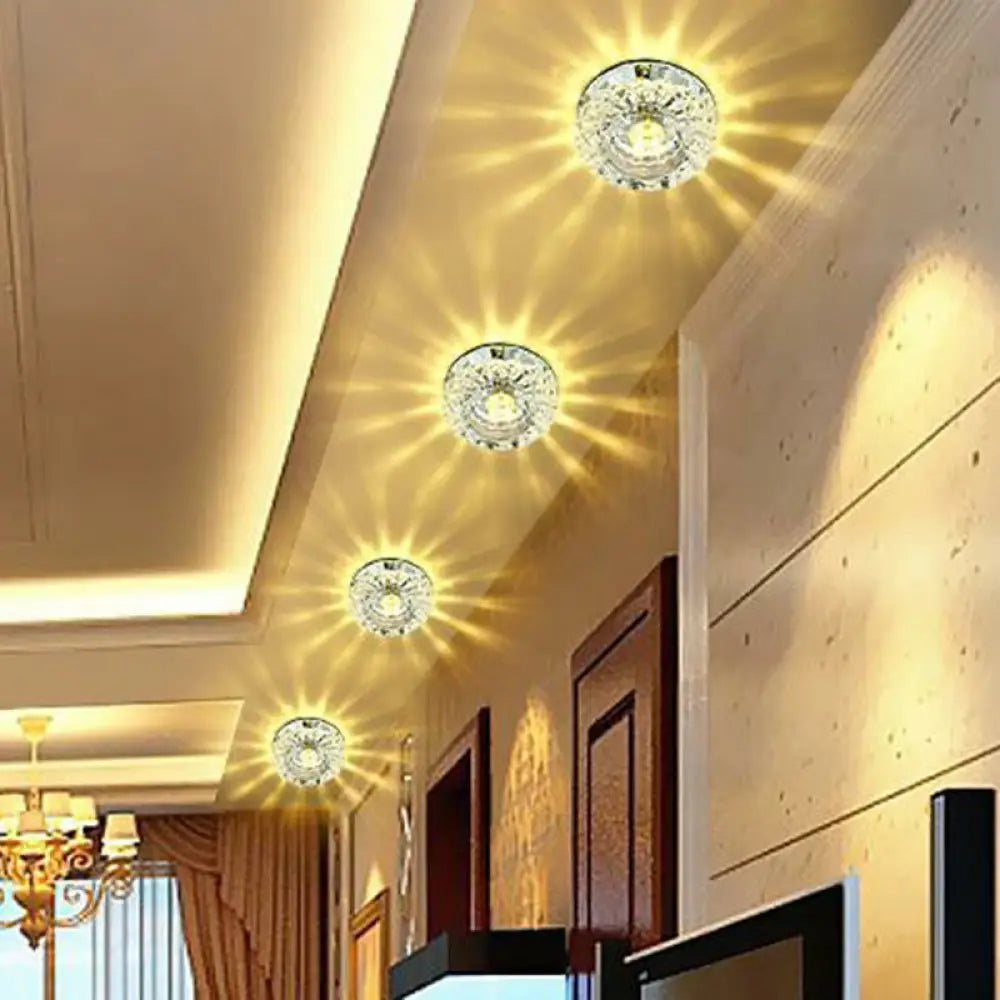 Artistic Crystal Flush Light Fixture - Contemporary Led Ceiling For Hallways Floral Shade Clear