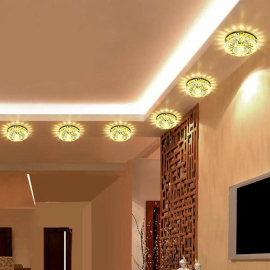 Artistic Crystal Flush Light Fixture - Contemporary Led Ceiling For Hallways Floral Shade Clear