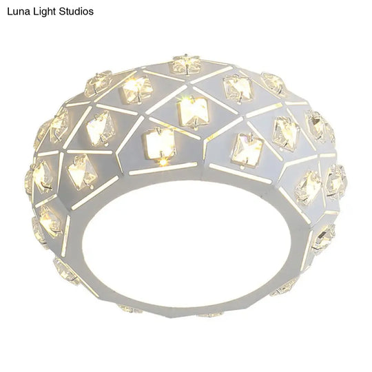 Artistic Crystal Led Flush Ceiling Light In White Drum Shape For Corridor