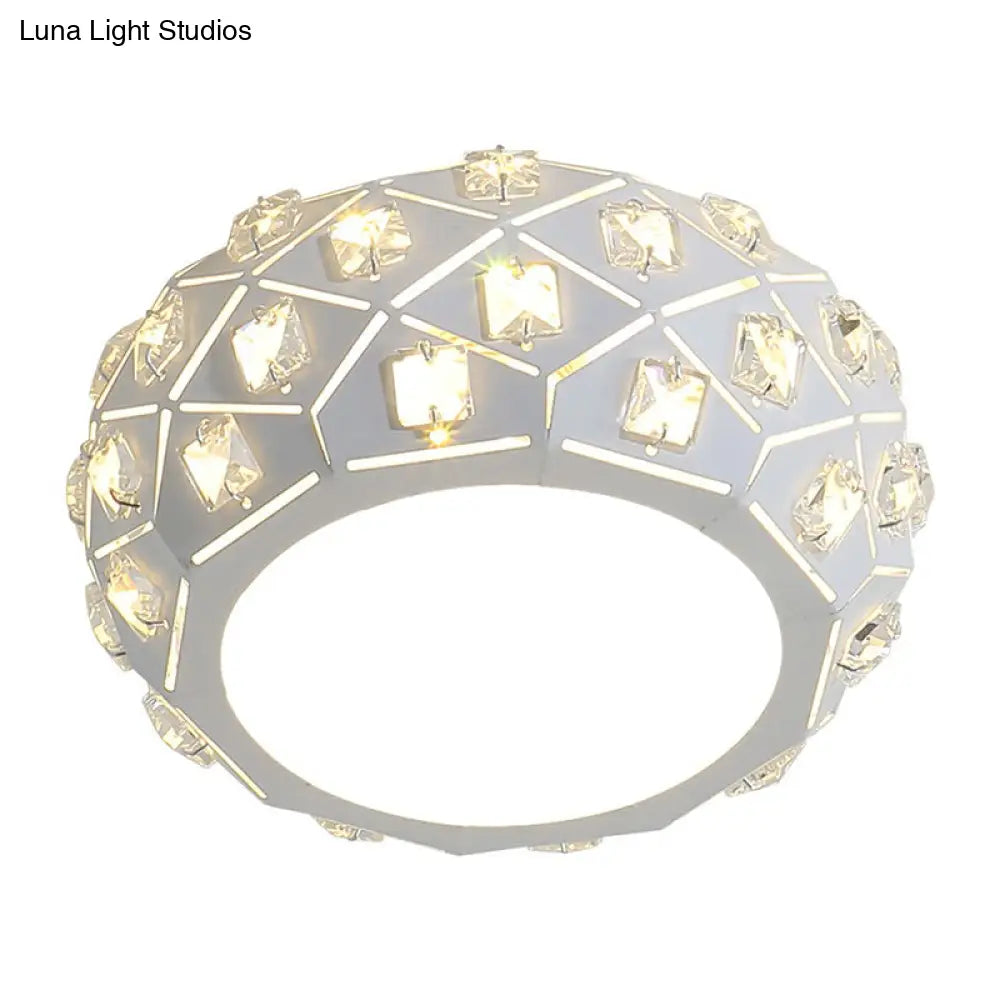 Artistic Crystal Led Flush Ceiling Light In White Drum Shape For Corridor