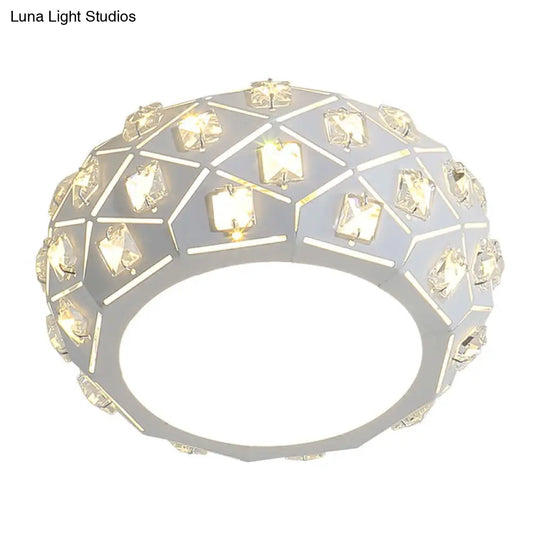 Artistic Crystal Led Flush Ceiling Light In White Drum Shape For Corridor