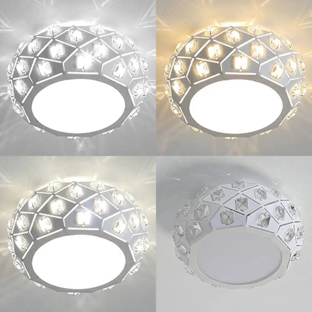 Artistic Crystal Led Flush Ceiling Light In White Drum Shape For Corridor / 6.5’ Third Gear