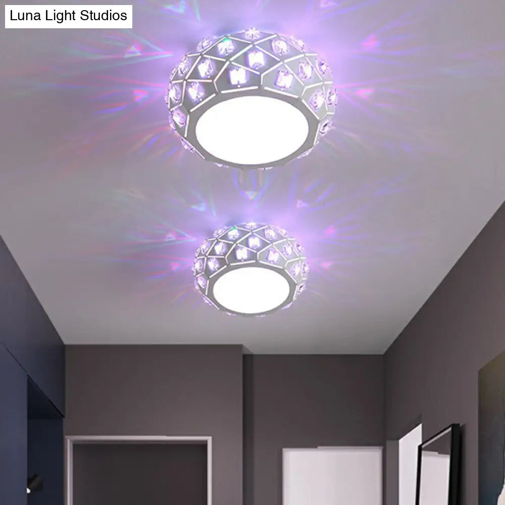 Artistic Crystal Led Flush Ceiling Light In White Drum Shape For Corridor / 6.5 Multi Color