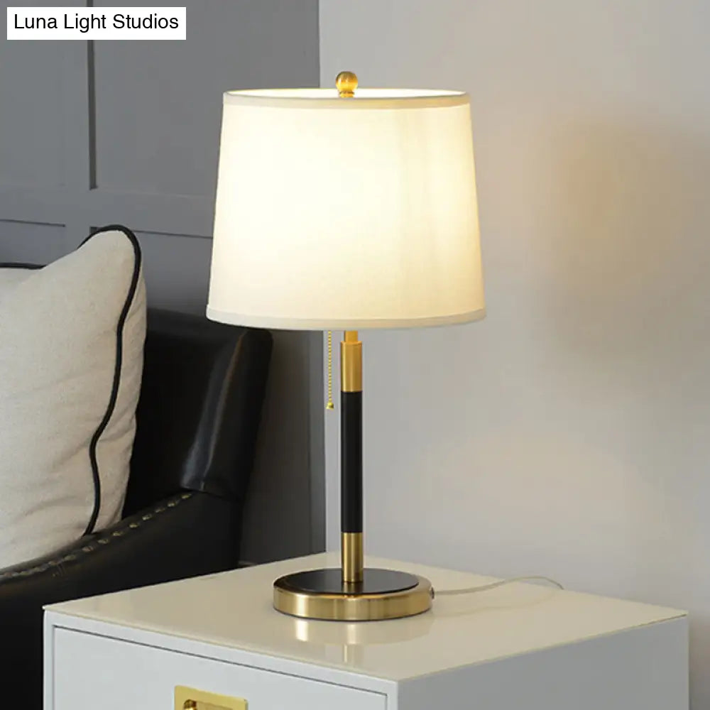 Artistic Fabric Single White Nightstand Table Lamp With Pull Chain - Empire Shade