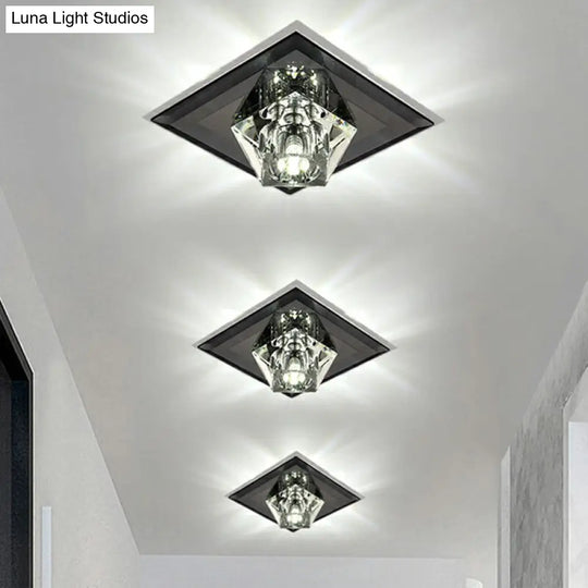 Artistic Gemstone Flush Ceiling Light With Led Crystal Corridor Accent Black / White