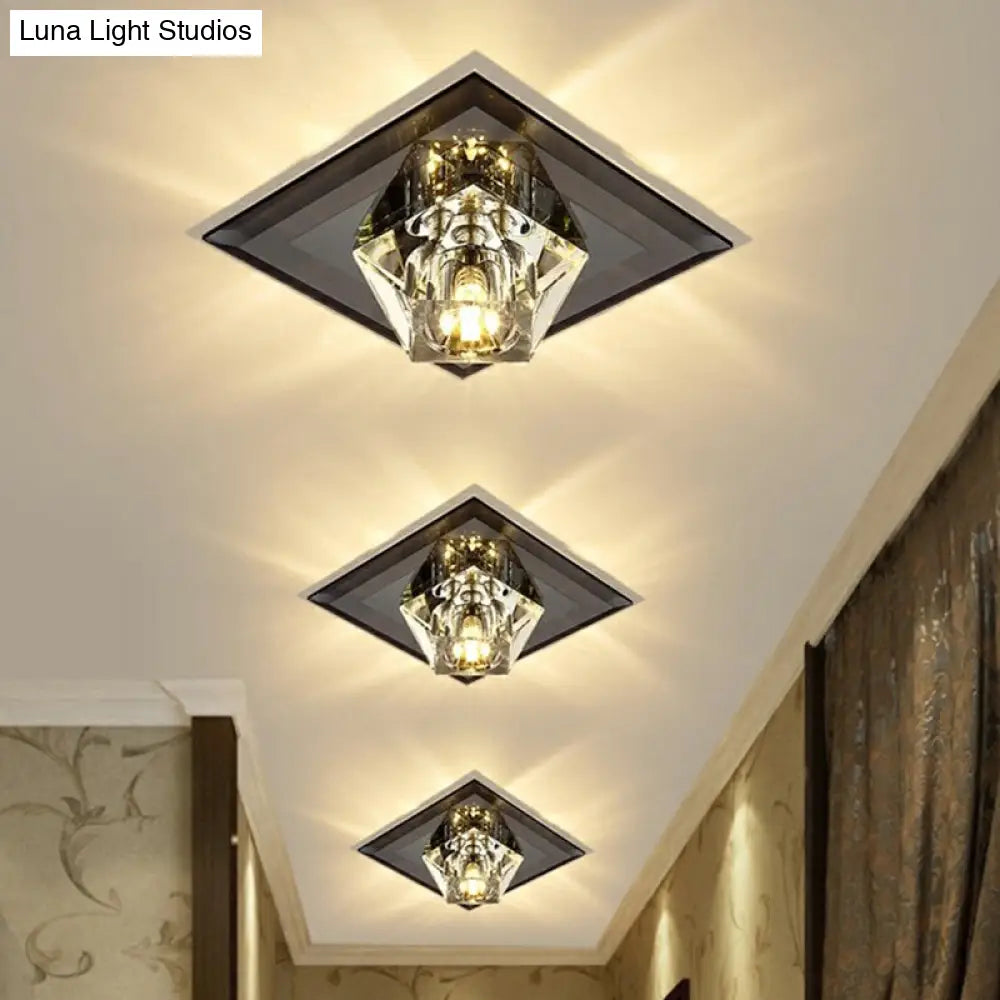 Artistic Gemstone Flush Ceiling Light With Led Crystal Corridor Accent Black / Warm