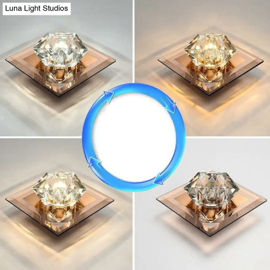 Artistic Gemstone Flush Ceiling Light With Led Crystal Corridor Accent Tan / Third Gear