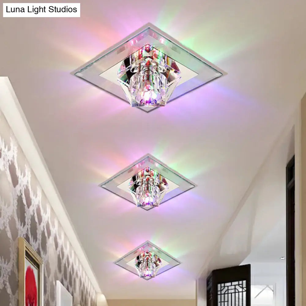 Artistic Gemstone Flush Ceiling Light With Led Crystal Corridor Accent