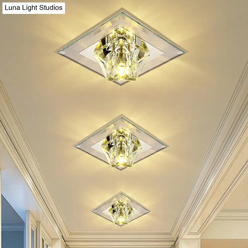 Artistic Gemstone Flush Ceiling Light With Led Crystal Corridor Accent Clear / Warm