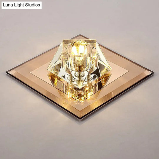 Artistic Gemstone Flush Ceiling Light With Led Crystal Corridor Accent Tan / Warm