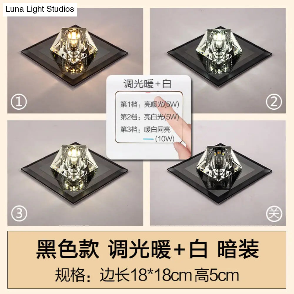 Artistic Gemstone Flush Ceiling Light With Led Crystal Corridor Accent Black / Third Gear