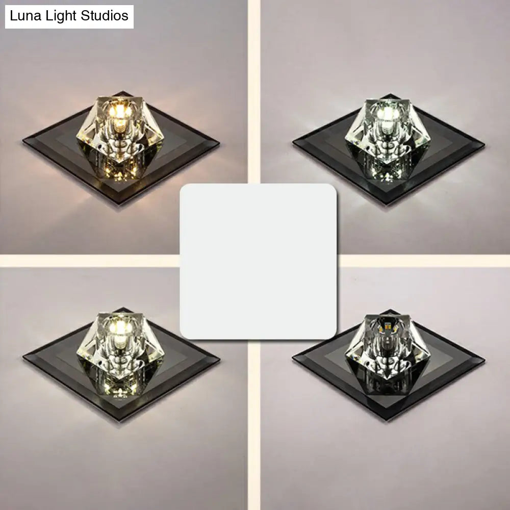 Artistic Gemstone Flush Ceiling Light With Led Crystal Corridor Accent