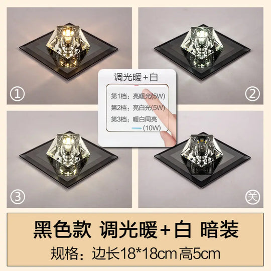 Artistic Gemstone Flush Ceiling Light With Led Crystal Corridor Accent Black / Third Gear