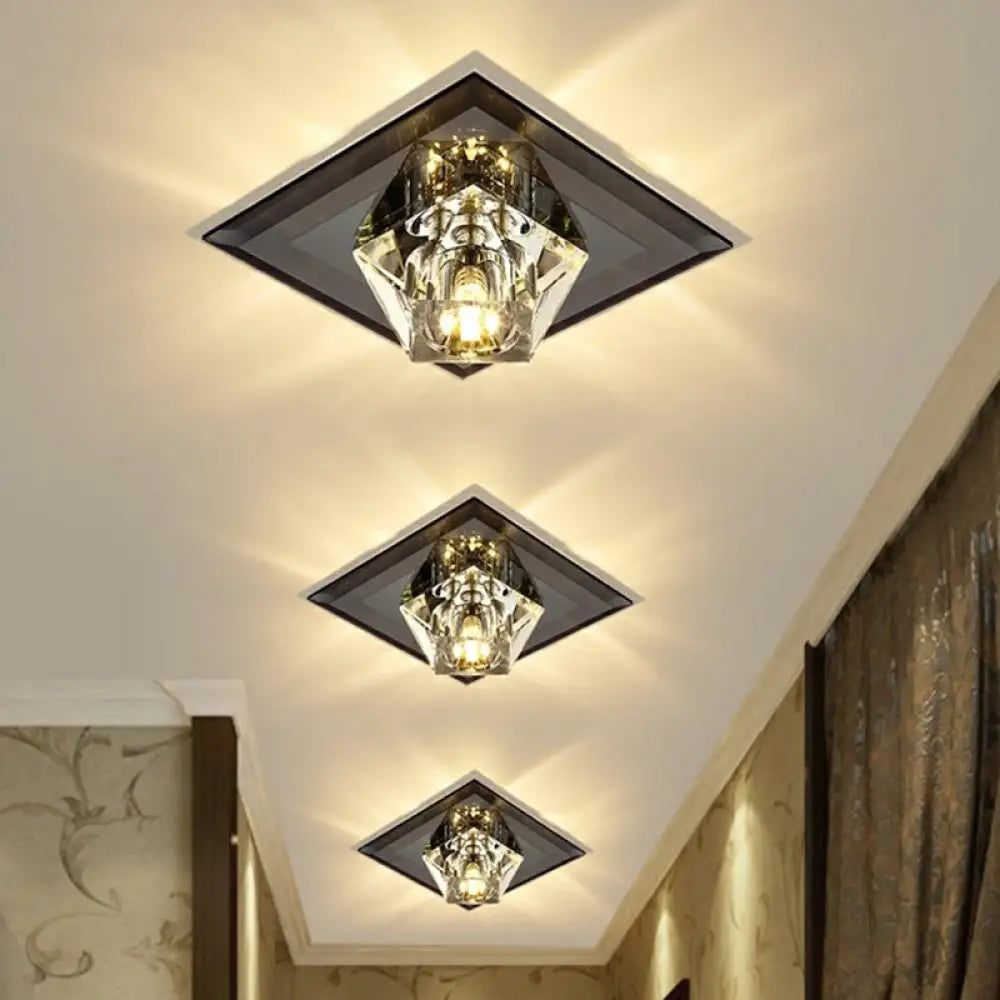 Artistic Gemstone Flush Ceiling Light With Led Crystal Corridor Accent Black / Warm