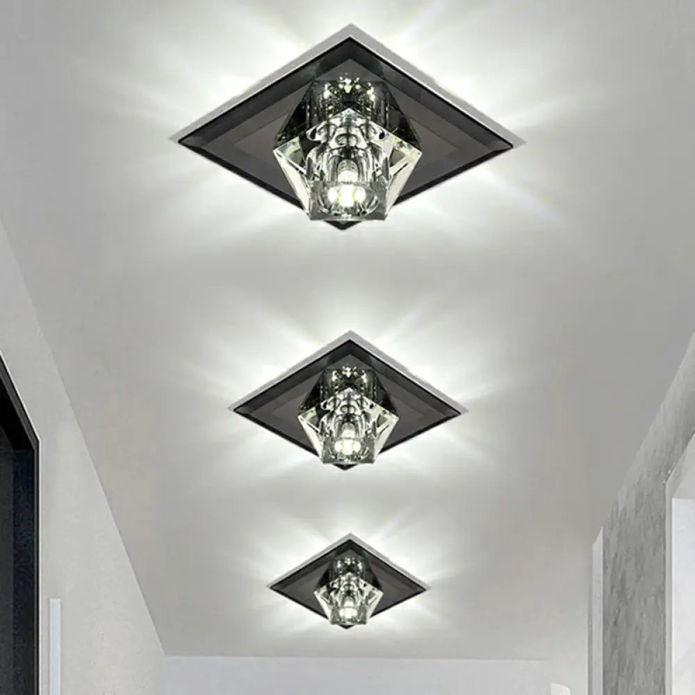 Artistic Gemstone Flush Ceiling Light With Led Crystal Corridor Accent Black / White