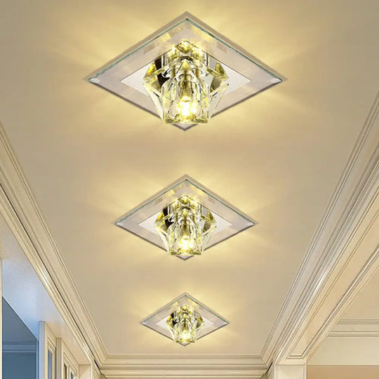 Artistic Gemstone Flush Ceiling Light With Led Crystal Corridor Accent Clear / Warm