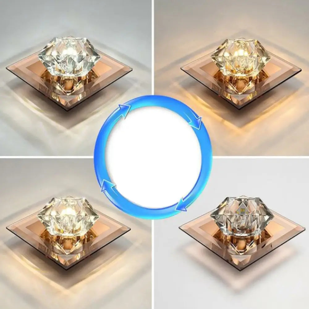 Artistic Gemstone Flush Ceiling Light With Led Crystal Corridor Accent Tan / Third Gear