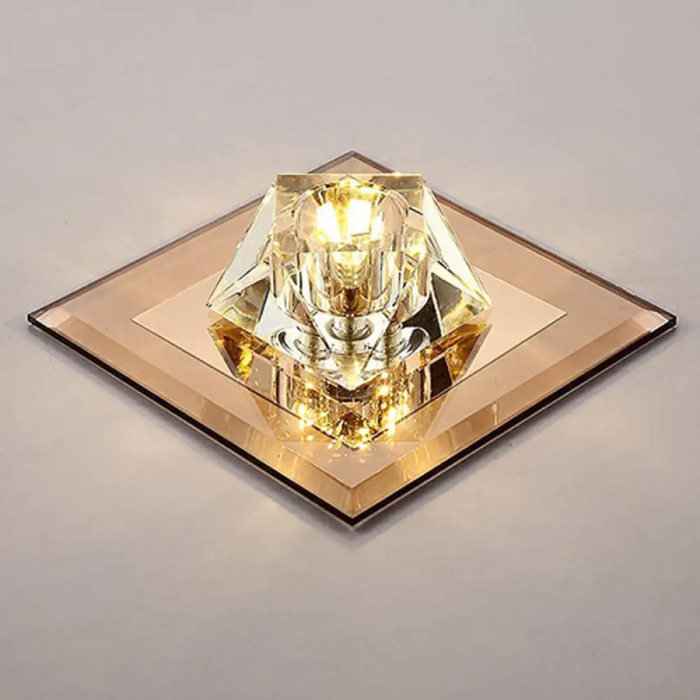 Artistic Gemstone Flush Ceiling Light With Led Crystal Corridor Accent Tan / Warm