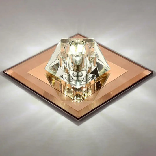 Artistic Gemstone Flush Ceiling Light With Led Crystal Corridor Accent Tan / White