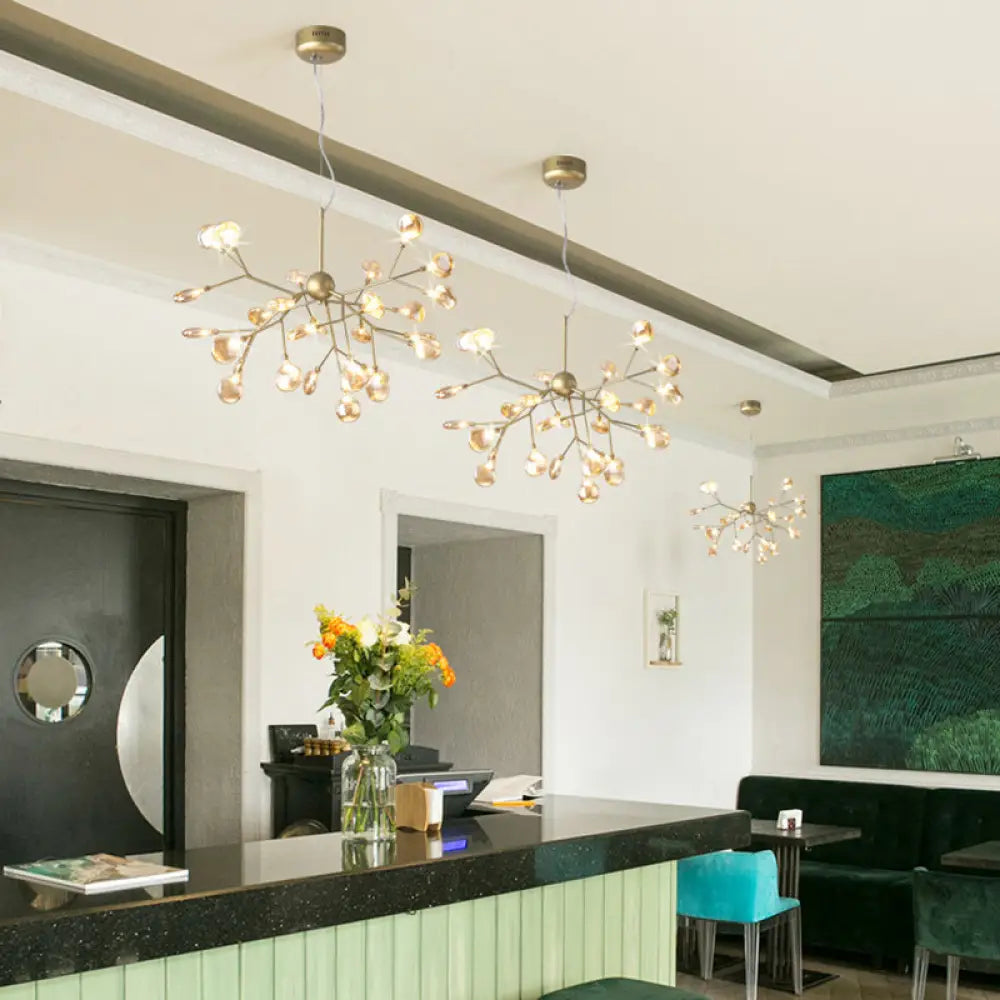 Artistic Heracleum Led Chandelier With Tan Blown Glass For Dining Room Ceiling 27 / White