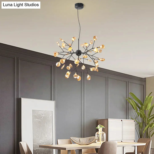 Heracleum Led Chandelier: Elegant Tan Blown Glass Hanging Light For Dining Room