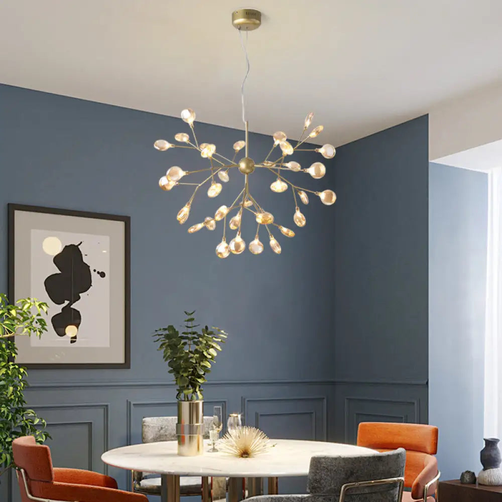 Artistic Heracleum Led Chandelier With Tan Blown Glass For Dining Room Ceiling 36 / Warm