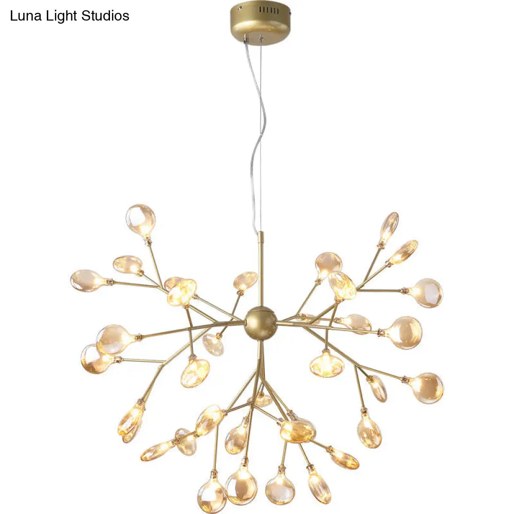 Heracleum Led Chandelier: Elegant Tan Blown Glass Hanging Light For Dining Room