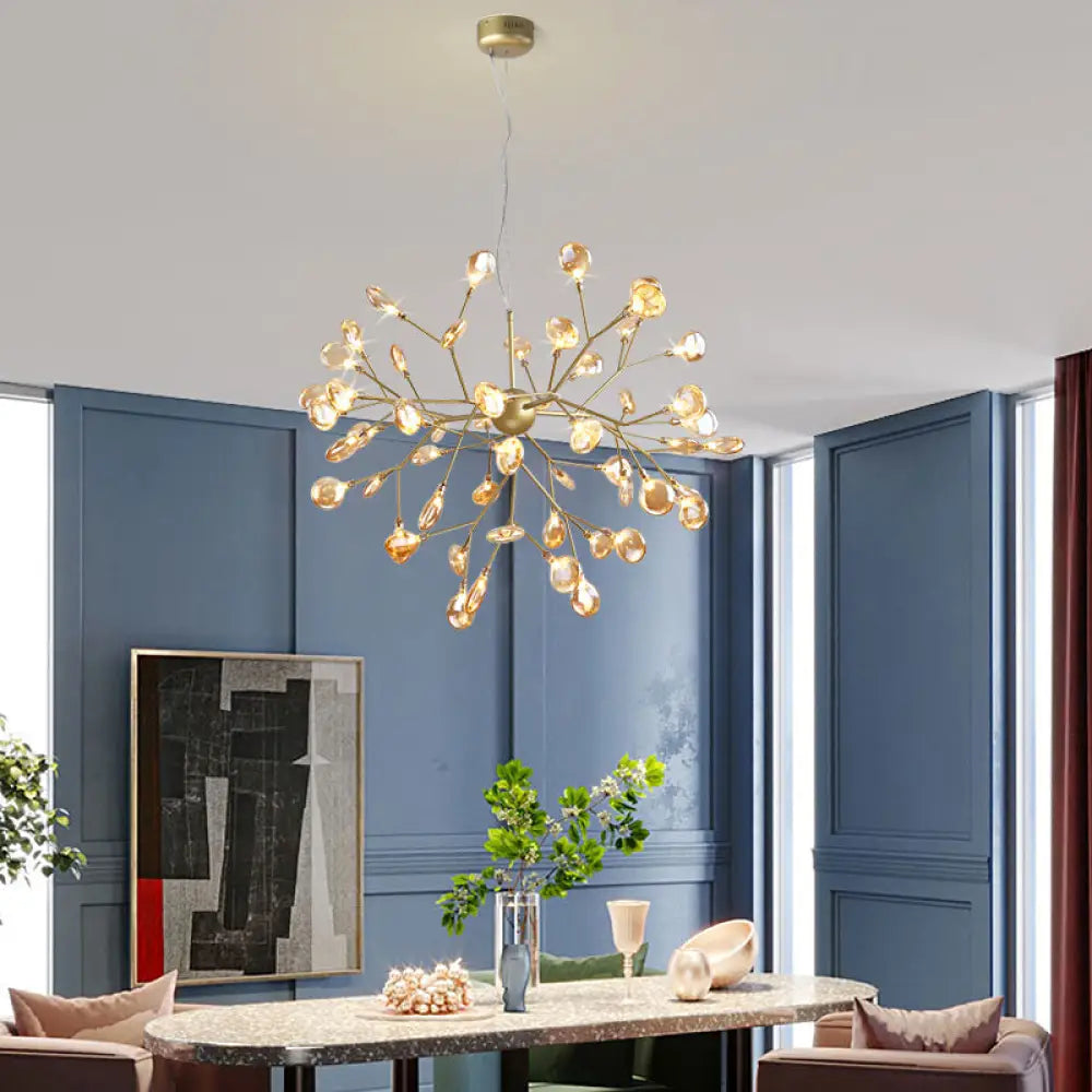 Artistic Heracleum Led Chandelier With Tan Blown Glass For Dining Room Ceiling 54 / Warm
