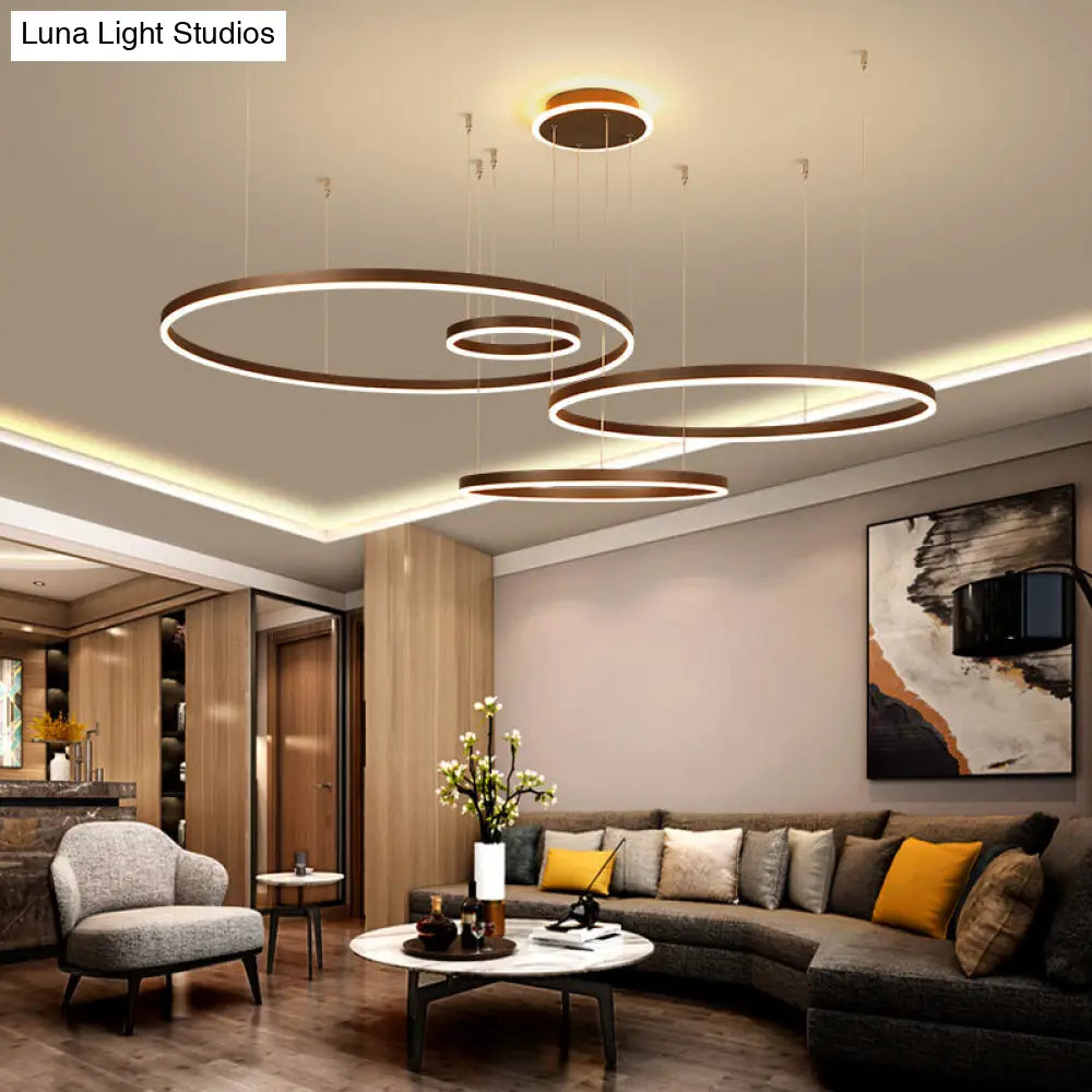 Artistic Coffee Led Chandelier: Loop Shaped Aluminum Hanging Light For Living Room / 4 Tiers 39