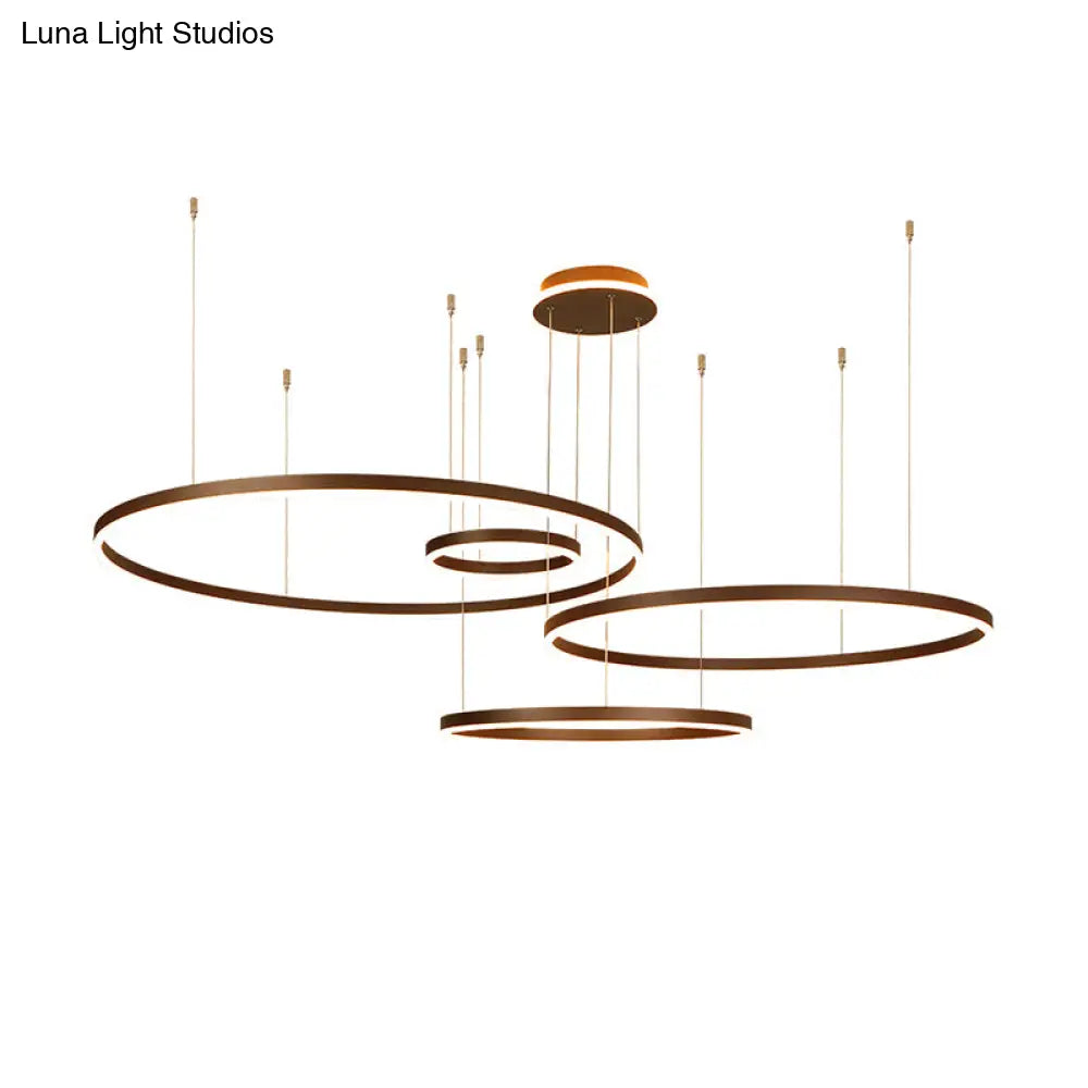 Artistic Coffee Led Chandelier: Loop Shaped Aluminum Hanging Light For Living Room