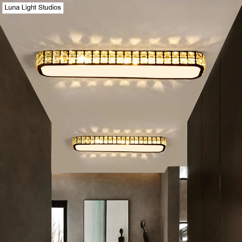 Artistic Led Crystal Flush Ceiling Light Fixture - Rounded Rectangle Corridor