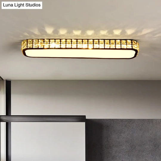 Artistic Led Crystal Flush Ceiling Light Fixture - Rounded Rectangle Corridor