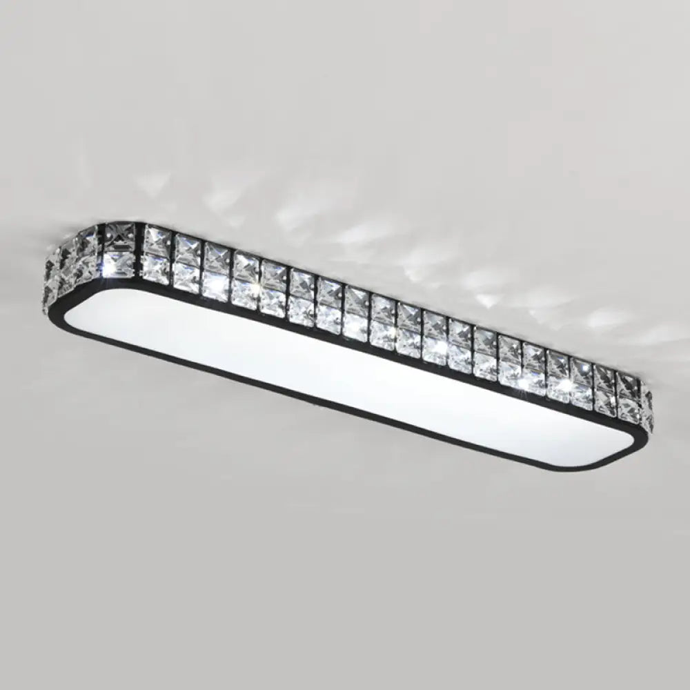 Artistic Led Crystal Flush Ceiling Light Fixture - Rounded Rectangle Corridor Black / Large White