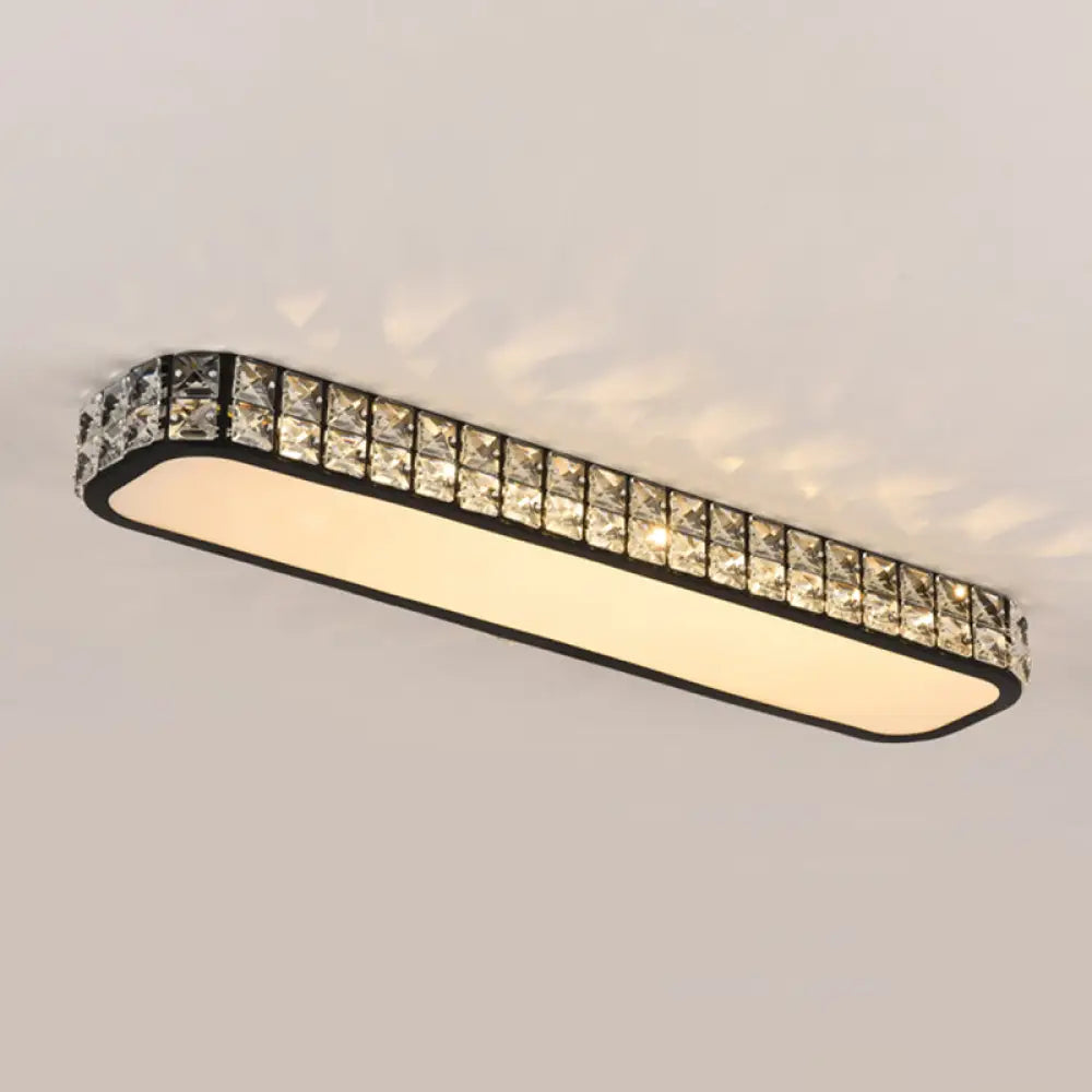 Artistic Led Crystal Flush Ceiling Light Fixture - Rounded Rectangle Corridor Black / Large Yellow