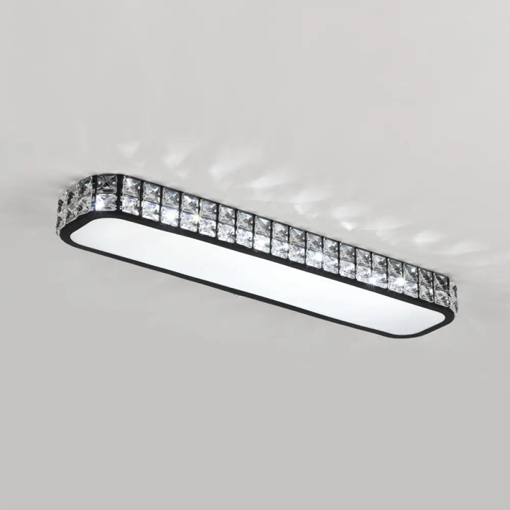 Artistic Led Crystal Flush Ceiling Light Fixture - Rounded Rectangle Corridor Black / Medium White