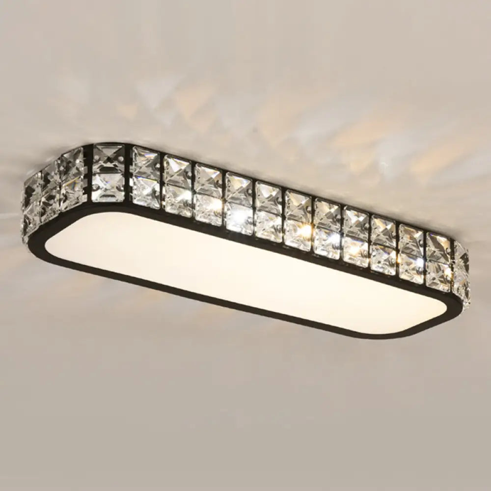 Artistic Led Crystal Flush Ceiling Light Fixture - Rounded Rectangle Corridor Black / Small Third