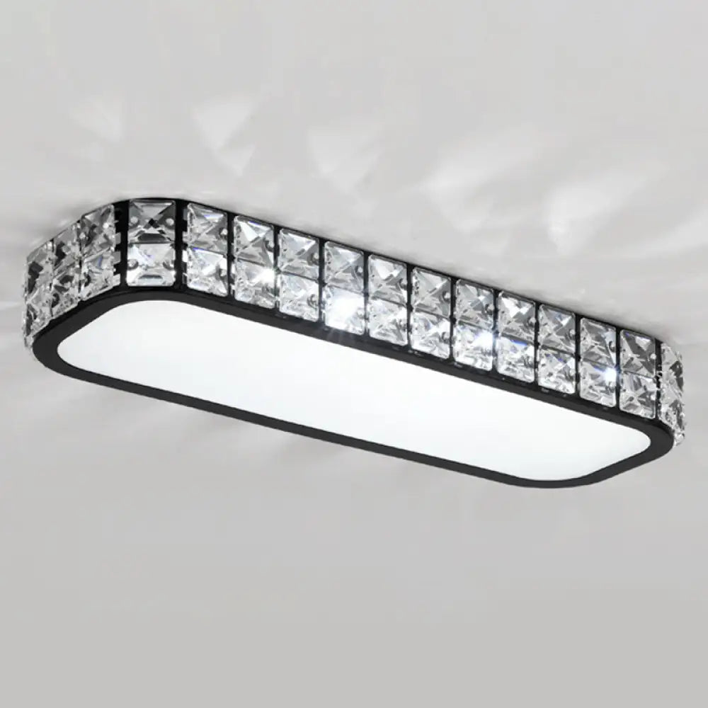 Artistic Led Crystal Flush Ceiling Light Fixture - Rounded Rectangle Corridor Black / Small White