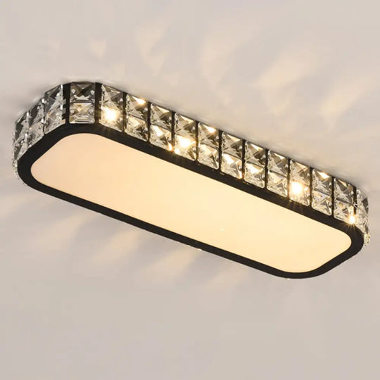 Artistic Led Crystal Flush Ceiling Light Fixture - Rounded Rectangle Corridor Black / Small Yellow