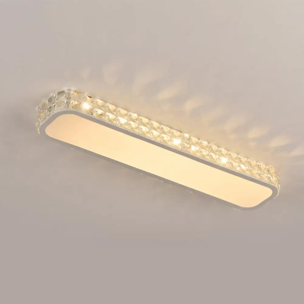 Artistic Led Crystal Flush Ceiling Light Fixture - Rounded Rectangle Corridor White / Medium Yellow