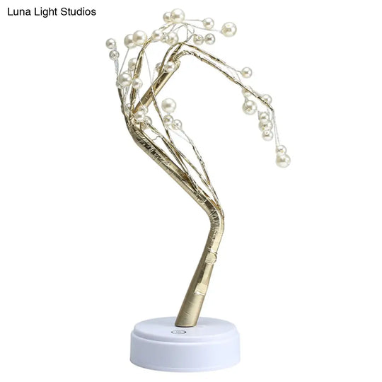 Artistic Led Table Lamp With Pearl Tree Design - Perfect Night Light For Girls Metal Bedside Battery