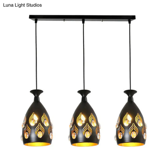 Artistic Metal Cluster Pendant Light - 3 Head Cup Shape Black Hollowed-Out Ceiling Lamp With