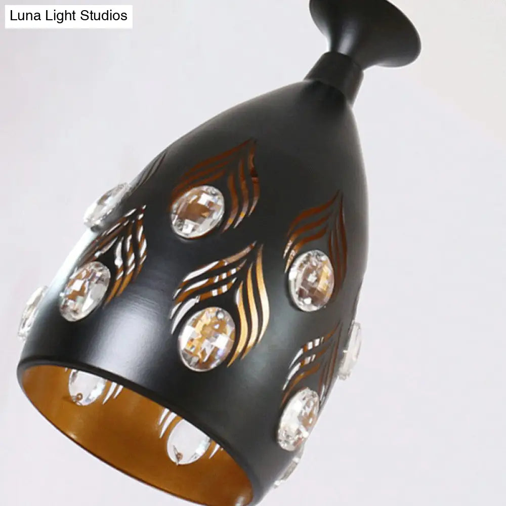 Artistic Metal Cluster Pendant Light - 3 Head Cup Shape Black Hollowed-Out Ceiling Lamp With