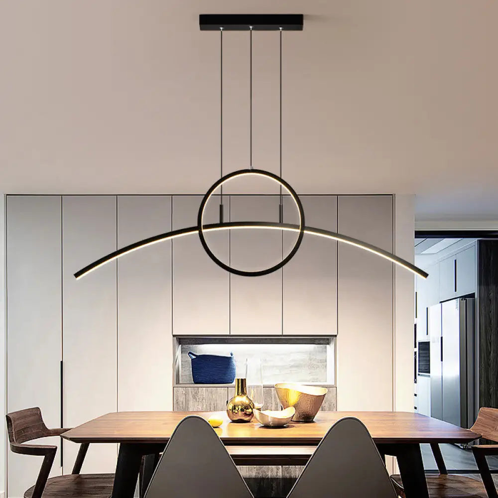 Artistic Metal Dining Room Led Ceiling Light Fixture With Ring And Arc Island Pendant Black / White