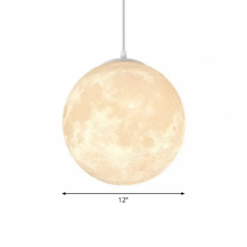 Artistic Moon Restaurant Led Suspension Lamp - White Metal Hanging Ceiling Light / 12’