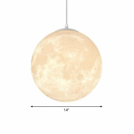 Artistic Moon Restaurant Led Suspension Lamp - White Metal Hanging Ceiling Light / 14’