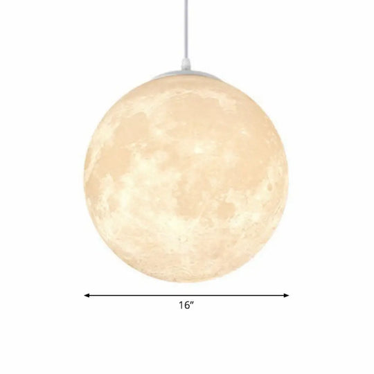 Artistic Moon Restaurant Led Suspension Lamp - White Metal Hanging Ceiling Light / 16’