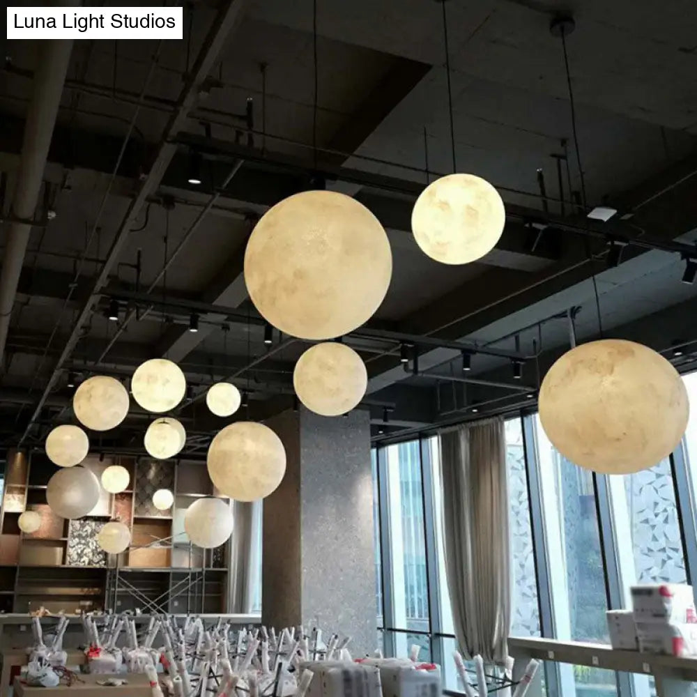 Artistic Moon Restaurant Led Suspension Lamp - White Metal Hanging Ceiling Light