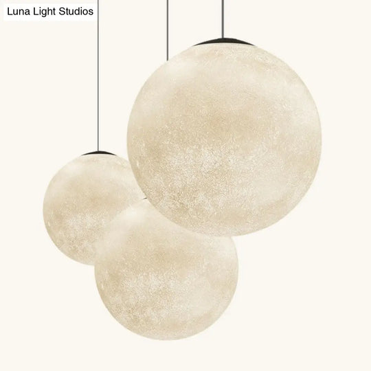 Artistic Moon Restaurant Led Suspension Lamp - White Metal Hanging Ceiling Light