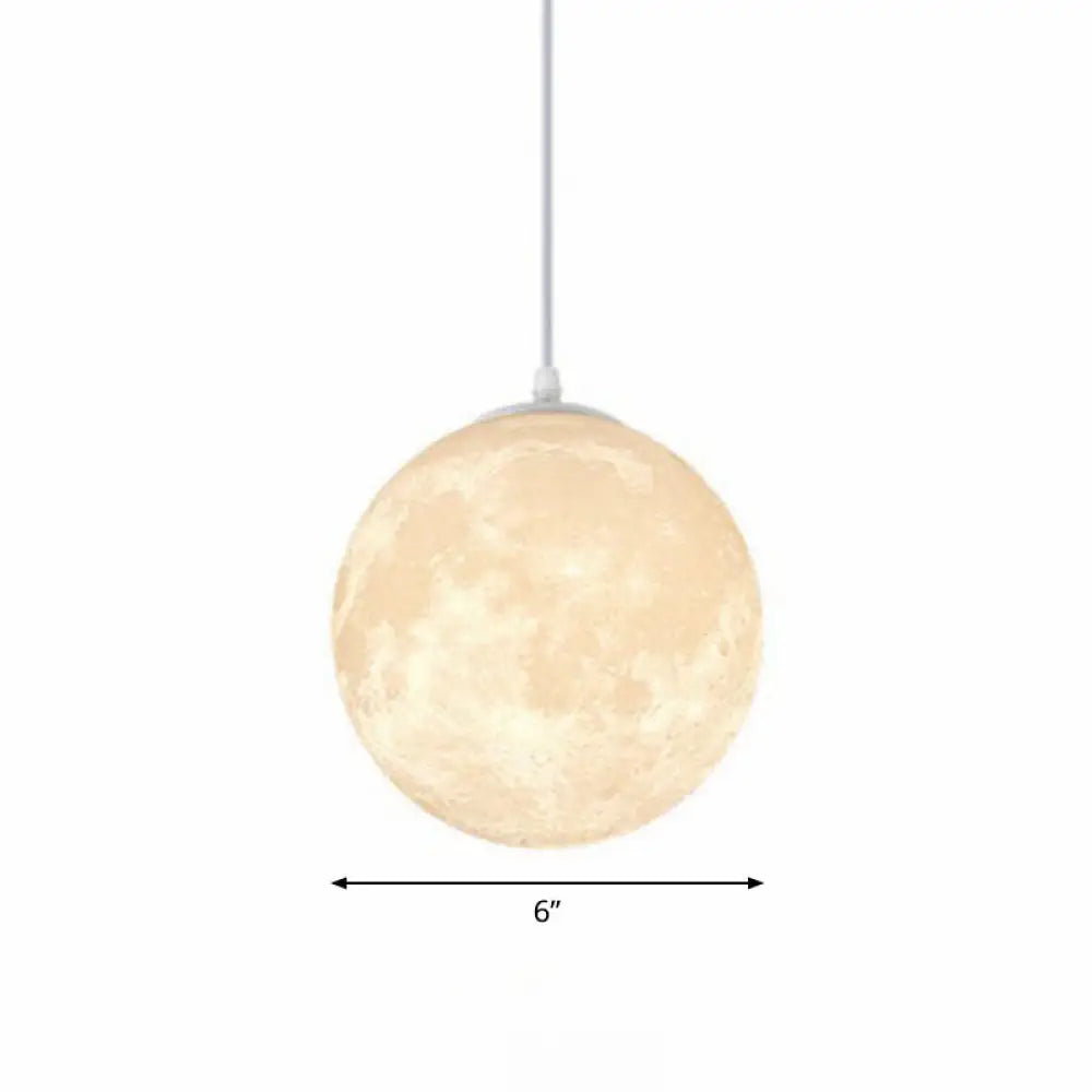 Artistic Moon Restaurant Led Suspension Lamp - White Metal Hanging Ceiling Light / 6’