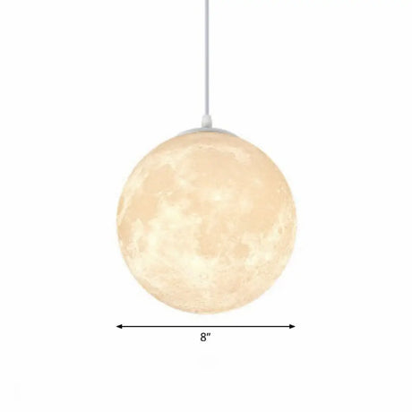 Artistic Moon Restaurant Led Suspension Lamp - White Metal Hanging Ceiling Light / 8’